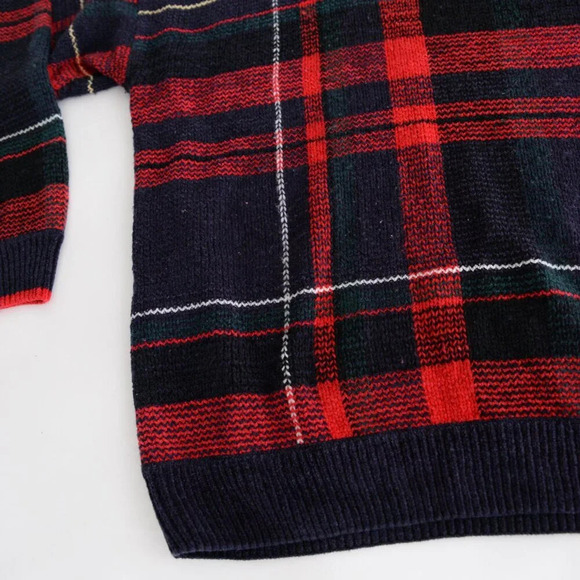 Vintage Croft And Barrow Blue And Red Scottish Tartan Knit Crew Neck Sweater XXL - Picture 7 of 10